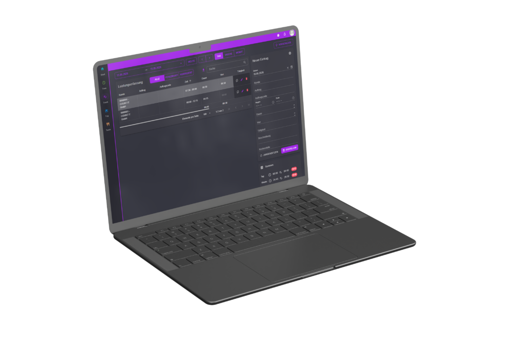 eCOUNT TRACK | Ansicht der digitalen Leistungserfassung am Tablet