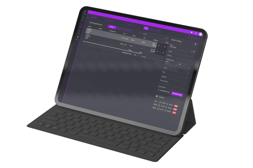 eCOUNT TRACK | Ansicht am Tablet der digitalen Leistungserfassung