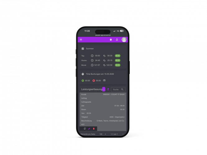 eCOUNT TRACK | Mobile Ansicht der digitalen Leistungserfassung